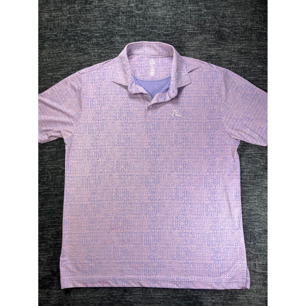Rhoback Polo Shirt Men  Purple Geometric Aztec Performance Stretch Short Slv